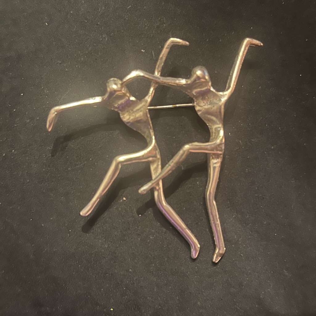 Vintage Silver Tone Abstract Dancers Brooch